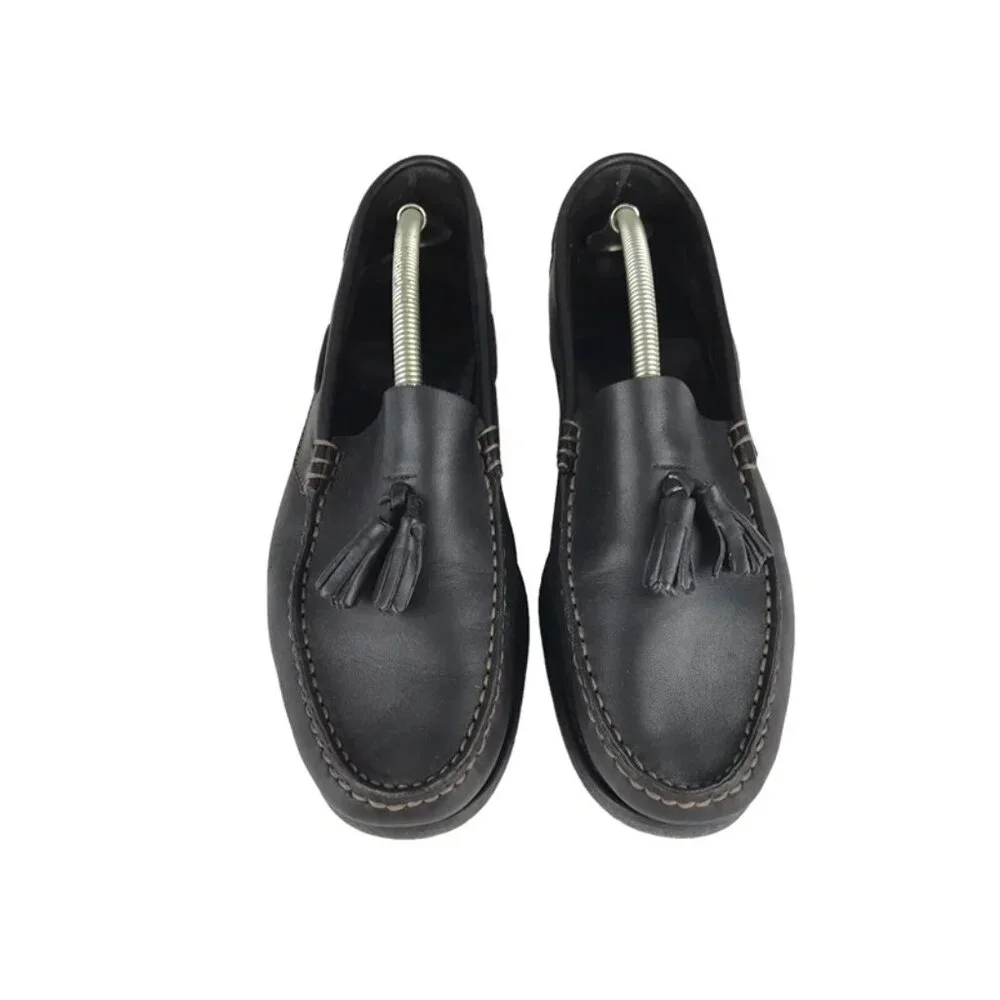 Larson Mens Black Leather Tasseled Moc Toe Slip‎ On Loafers Shoes Size US 10